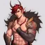 Placeholder: A Young Adult Male. A unique blend of Wood Elf and Red Tiefling features. His handsome face contrasts with the Yakuza dragon tattoos that completly cover his back, arms, and legs. He is wearing a torn coat, he also has earings. A physique that is strong and well-built, resembling a Fighter.