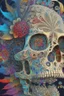 Placeholder: Artwork "freeing the ghost from the machine"; a trephined skull growing fractals made of mixed media such as feathers, foliage, flowers, and gemstones out of the opening; optical art; surreal; quilling, masterpiece, Intricate, provocative, psychedelic, Magnificent.