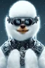 Placeholder: Snow man like a cyborg,with sunglasses,portrait,detail,textures