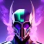 Placeholder: futuristic purple masked villain in galaxy, teal and purple smoke, detailed, realistic, 4k