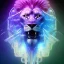 Placeholder: A beautiful portrait of a cyborg lion blue neon color scheme, high key lighting, volumetric light high details psychedelic background