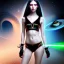 Placeholder: long black hair lady warrior bra with laser blade on Saturn