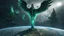 Placeholder: matrix universe, space, planets, god creation, angels from other dimensions with beautiful wings, trees on the planet, behind green crystals of light, few tiberium monolith deposits on the planet near tree,