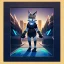 Placeholder: a fox fursona, darker colors, master quality, backlighting, soft lights, full body portrait, in frame, 8k, furry, fur, dark color pallet, robotic arm, cyberpunk, anthropomorphic, perfectly drawn face, well drawn paws, well drawn hands, furry hands