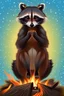 Placeholder: raccoon dancing with raccoon friends arounf a campfire digital art