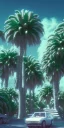 Placeholder: 1980's aesthetic vaporwave curvy palm trees with spheres and ufo