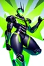 Placeholder: Cyborg symbiote, white color, green color, tendrils, high tech, cyberpunk, biopunk, membrane wings, carbon fiber