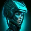 Placeholder: portrait of a woman cyberpunk cyan helmet black