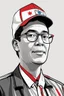 Placeholder: Ilustración estilo caricatura de Gustavo Petro presidente de Colombia, con gorra deportiva y camisa, colores contrastantes, rojo, negro y blanco