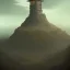 Placeholder: franz frazetta style, tower on hill, amon hen, clear day, forest in the distance