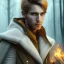 Placeholder: Male, Human, Blond, Sorcerer, Fire Mage, Golden Eyes, Young, Photorealism, Full Body Shot, Forest Background