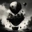 Placeholder: Fantasy world; surreal hot air balloon pirate themes, skull and crossbones designs, by Alexander Jansson, by Jeremy Mann, by Russ Mills, hypesurrreal; deep vibrant black, and white color scheme; ultra intricate complex detail, sinister, dynamic composition, hot air balloon wonderland, fantastical sunset, stunning landscape