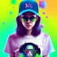 Placeholder: a girl wearing a baseball cap holding a small boombox in her hand, full shot. paint splashes, outrun, vaporware, shaded flat illustration, digital art, trending on artstation, highly detailed, fine detail, intricate