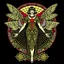 Placeholder: Full Body, Art Nouveau Woman With A Bob With A Fringe Hairstyle, Cleopatra Clothing, Steampunk Metal moth with red wings, Black Background