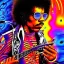 Placeholder: a realistic picture of Jimi Hendrix at a turntable with headphones on being a DJ, vivid color, with sunglasses, psychedelic trippy art