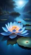 Placeholder: stunning mystic lotus flower on azure lake, glowing blue pistils high realistic, stunning