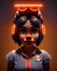 Placeholder: Waist up portrait, hybrid character, waitress British woman with classic muppet mask that covers her entire head and face, Sesame Street style, latex dress, short shirt, old school tattoo, hot, smooth, unreal engine 5, god lights, ray tracing, neon, RTX, lumen lighting, ultra detail, volumetric lighting, 3d.