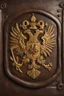 Placeholder: in the BASEMENT there is an old, broken brown oblong leather chest with short handles, with a hole on the side, gold coins from the time of Catherine the Great fall out of it. The ancient coat of arms of tsarist Russia, the double-headed eagle, is BARELY VISIBLE on the bag. All in high quality 8K