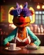 Placeholder: Pub scene, hybrid character, waitress woman with monster muppet mask that covers her entire head, retro style, Sesame Street style, smooth, unreal engine 5, god lights, ray tracing, RTX, lumen lighting, ultra detail, volumetric lighting, 3d.