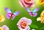 Placeholder: vibrant butterfly, its wings reflecting the rainbow, settled on a dew-kissed rose in a lush garden, with a warm and lively atmosphere"