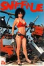 Placeholder: SNIFFIN’ GLUE magazine high res photo cover by Ralph Steadman: special issue #7832 (April 1983) on chainsaw to home DIY [tinkering and gardening at home], guest star: Wincey Willis, she is impressive, she stands in the junkyard a chainsaw in hand, in her red revealing swimsuit