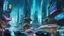 Placeholder: Underwater cityscape featuring alien beings of diverse races, sleek futuristic buildings, various advanced vehicles traversing the scene, signpost reading "PRUDENT CITY" strategically positioned on a busy thoroughfare, neon lighting, bio-luminescent marine flora surrounding the architecture, ambient light filtering from above, soft shadows, digital painting, ultra-fine details, cinematic.