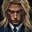 Placeholder: portrait of a malavolent stunningly handsome male aged 25, muscular, long blonde hair, blue eyes, wearing a dark suit, angry expression,4k, modern fantasy