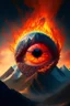 Placeholder: Flaming eyeball with mountains inside