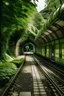 Placeholder: treno che da una stazione entra in una galleria che sfocia in un parco