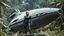 Placeholder: A photorealistic image of an adventurous, slender, 50-year-old woman from the future, dressed in a fitted, full-body spacesuit, stands proudly beside her huge, wide, sleek, wingless cargo starship. Her uncombed, blond hair has bangs. She is standing on a metal box in a jungle clearing.