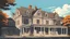 Placeholder: Vector. Illustration. Stone house school. Old home school. 2D animated. 1900 AD. Istanbul. Digital painting, inside. Minimal.