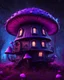 Placeholder: An illogical floating mushroom house on a clear moonless night. . Bright Bold Bright Colors, blue purple pink black, Starry Dark cosmic interstellar. Detailed Matte Painting, deep color, fantastical, intricate detail, splash screen, hyperdetailed, insane depth, concept art, 8k resolution, trending on Artstation, Unreal Engine 5, color depth, backlit, splash art, dramatic, High Quality Whimsical Fun Imaginative Bubbly, perfect composition