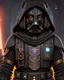 Placeholder: star wars bald male corellian jedi wearing gunmetal grey and black old republic armored flightsuit and breath mask with gold and metallic red trim inside the jedi temple, centered head and shoulders portrait, hyperdetailed, dynamic lighting, hyperdetailed background, 8k resolution, volumetric lighting, light skin, fully symmetric details