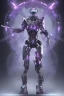 Placeholder: Full body, futuristic black robot Ninja fighting with 2 swords, night time, glowing purple armor, fighting pose, jumping high