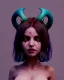 Placeholder: art of a short Succubus girl with black ram horns and deep red hair with green eyes, soft lighting, complimentary pastel gradients, high definition, 3d icon clay render, blender 3d