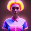 Placeholder: waitress teenager, rounded face, pink hair, color cheeks, striped shirt, neon ambient light, vibrant color, pop style, highly detailed, art stations, concept art, smooth, unreal engine 5, god rays, ray tracing, RTX, lumen lighting, ultra detail, volumetric lighting, 3d, finely drawn, high definition, high resolution.