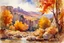 Placeholder: Sunny day, autumn trees, rocks, fantasy, mountains, epic, john singer sargent watercolor paintings