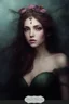 Placeholder: Dark green hair Water lilies long hair lotus night Fairy princess rapunzel hair queen crown dragonflies fireflies elven tiara flowers fairy wings gothic purple