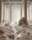 Placeholder: Photograph, a mass of wires, giant museum space, building, pillars, high walls, schermi di computer, high towers in a room, rag, powder, brook, sediments, deflagration of the background, geological formation, light, architecture, minimalist, details of the terrain very accentuated, 8k, deep 3d field, sharp, brutalist, hasselblad h6d400c --ar 85:128 --v 6.0