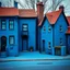 Placeholder: Fotografia di strada assurda e falsa orripilante blu weirdcore dai colori vivaci. Noe. Non luogo falso, inusuale. Max Ernst. Le case sono false e dipinte di nero chiaro con cose stilizzate e dettagli. Ci sono finestrelle false quadrate, che danno un senso distopico e molto surreale, disposte in modo casuale. L'atmosfera generale sembra noiosa e onirica, con un contrasto tra elementi reali ed elementi dipinti falsi, René Magritte