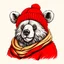 Placeholder: santa suit bear, beard, red stocking cap, illustration