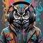 Placeholder: Illustrative sketch of a humanoid owl in music with headphones, full body, ultra quality, hyper detailed, graffiti, concept art, maximalism, 8k