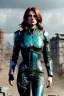 Placeholder: ultrarealistic, ruined city,__mass effect armor__, __angles__, 19 year old woman, strikingly beautiful, ginger hair, silver colour, [__starlets__|__starlets__], (pale __skincolor__ skin:1.2), __camera__, _hair_, detailed face and eyes, medium breasts, leather choker, freckles, dynamic pose, resolved expression, __accessory__, strappy outfit, (straps:1.1), sword in scabard on left hip, (buckles, buttons, snaps, rings:1.0), haltertop style breastplate, detailed eyes, plump lips, sci-fi theme