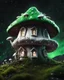 Placeholder: An illogically floating mushroom house on a clear night. white and white and green, Stars Dark cosmic interstellar. Detailed Matte Painting, deep color, fantastical, intricate detail, splash screen, hyperdetailed, insane depth, concept art, 8k resolution, trending on Artstation, Unreal Engine 5, color depth, backlit, splash art, dramatic, High Quality Whimsical Fun Imaginative Bubbly, perfect composition