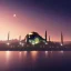 Placeholder: Sultanahmet standing back to back under sky, landscape lake, sunset, illustration concept art anime