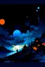 Placeholder: an abstract painting,retro , NFT, HD, chinese brush painting, blacklight, baddie, night sky background at night, moonlight, clean sky with only one star, akihiko yoshida,inspired by benoit mandelbrot and brian kesinger, design by cai guo qiang and have fire and play gitare