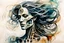 Placeholder: Picasso and Peter Gric style ink wash and watercolor, full body illustration of a biomechanical woman , highly detailed facial features, mixed to anatomical body view, visible skeleton, wildly flowing hair, 8k octane, all in focus, clean face, no grain, ethereal, otherworldly concept art in vibrant natural colors