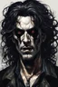 Placeholder: The Hidden Shadow , with highly detailed hair and facial features, macabre gothic horror anti hero character illustration, maximalist, sharp focus, highest resolution, in the styles of Denis Forkas and Masahiro Ito