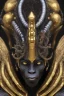 Placeholder: black male African Egyptian alien, cracks in the voodoo head, wicked, eyes, crown, Elephant, 8k, finely detailed, photo realistic, tiger turquoise skull head gold dragon space alien snow skeleton gold gorilla silver crown silver eyes