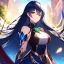 Placeholder: girl, masterpiece, best quality, volumetric lighting, detailed outfit, perfect eyes, dark blue hair, green eyes, long hair, valkyrie,